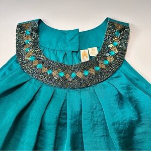 EUC Teal Sleeveless Boho Beaded Neckline Top, Y2K 00s Vibe VTG Vintage, Size M